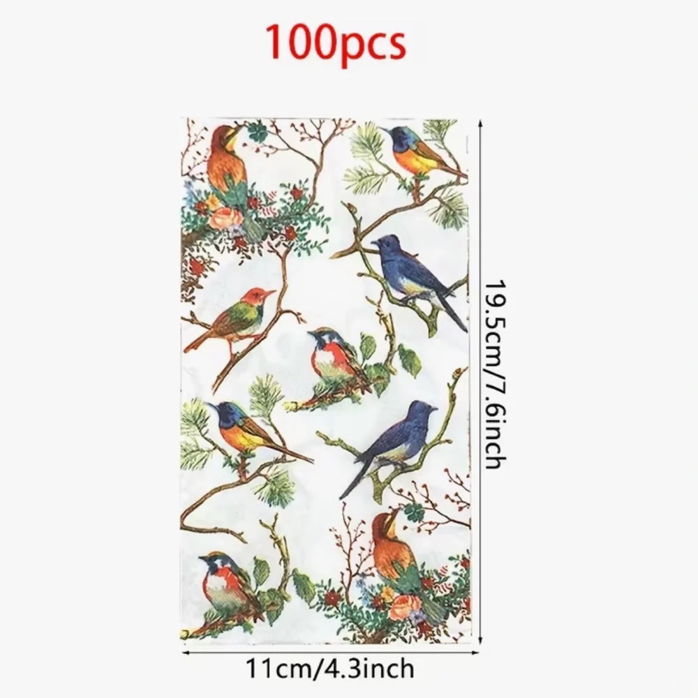 Set of 100 Bird Themed Dinner Napkin Guest Towels for Large Party